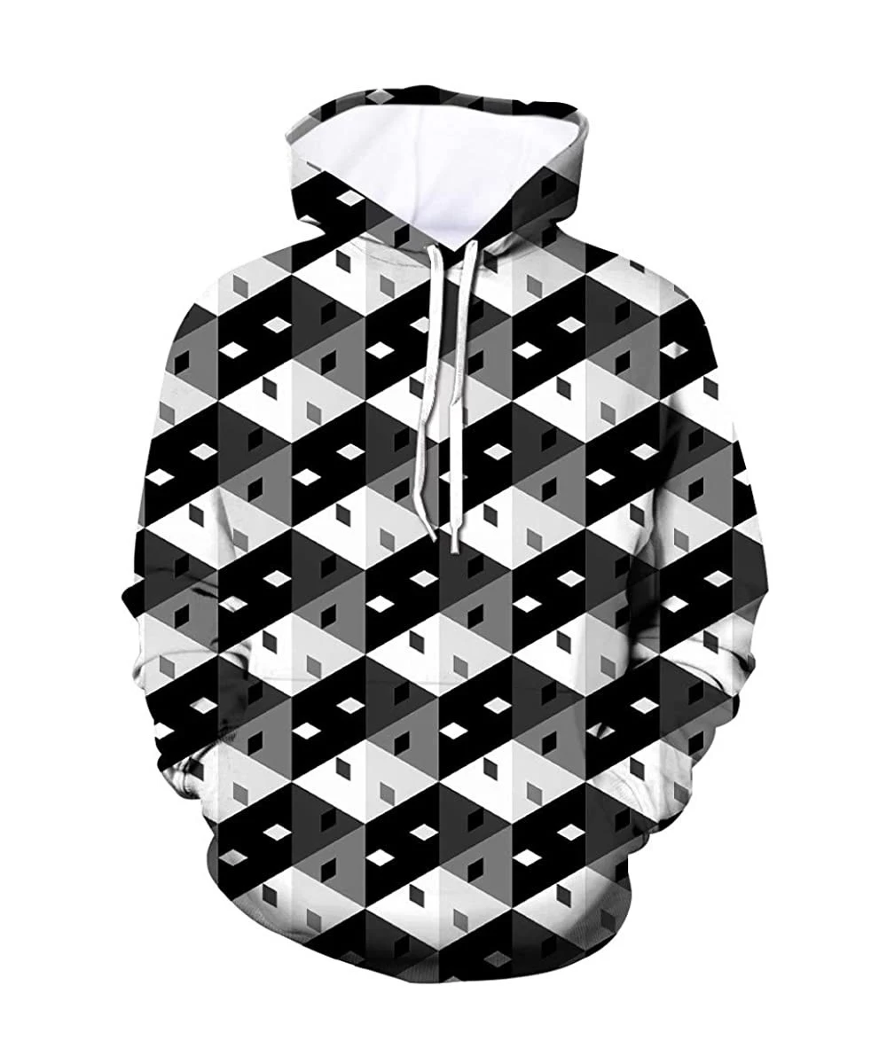 Rash Guards Men's Patterns Print 3D Digital Geometric Printed Sweaters Fashion Hoodies Sweatshirts Pullover - Black F - CP192...