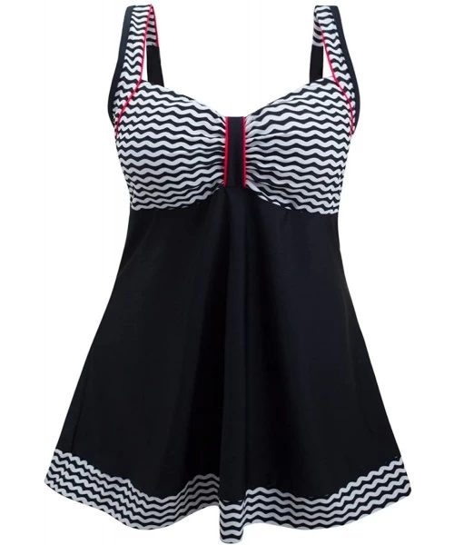 One-Pieces Women's Plus Size Swimsuits Slimming Tummy Control Swimdress Sailor Striped Skirt Swimming Suit - Black - CS183D6AN6Y