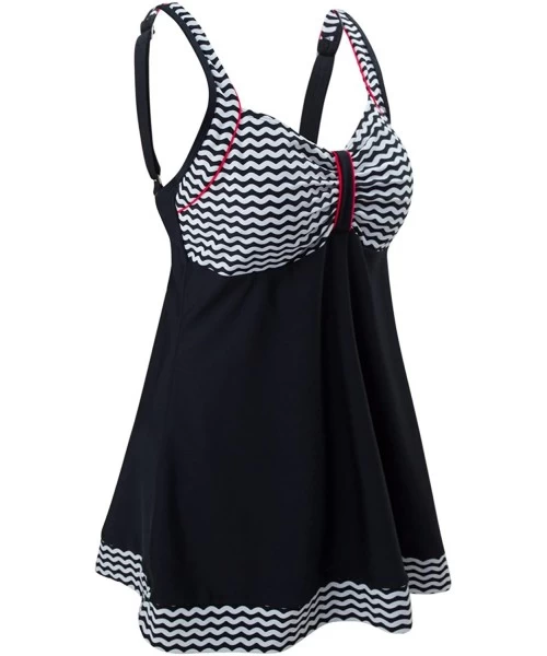 One-Pieces Women's Plus Size Swimsuits Slimming Tummy Control Swimdress Sailor Striped Skirt Swimming Suit - Black - CS183D6AN6Y