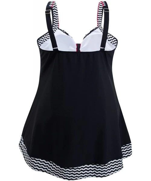 One-Pieces Women's Plus Size Swimsuits Slimming Tummy Control Swimdress Sailor Striped Skirt Swimming Suit - Black - CS183D6AN6Y