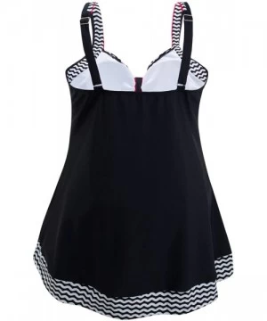 One-Pieces Women's Plus Size Swimsuits Slimming Tummy Control Swimdress Sailor Striped Skirt Swimming Suit - Black - CS183D6AN6Y