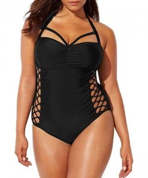 One-Pieces Women One Piece Plus Size Swimwear Sexy Cut Out Halter Monokini Bathing Suit - Black - CK18QRSNI8Q