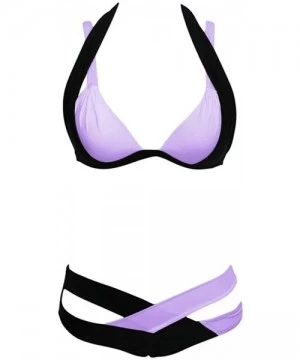 Sets Women's Two Pieces Swimsuit Crochet Lace High Waist V Neck Bikini Set Swimsuit - Purple 2 - CC193XEX9UW