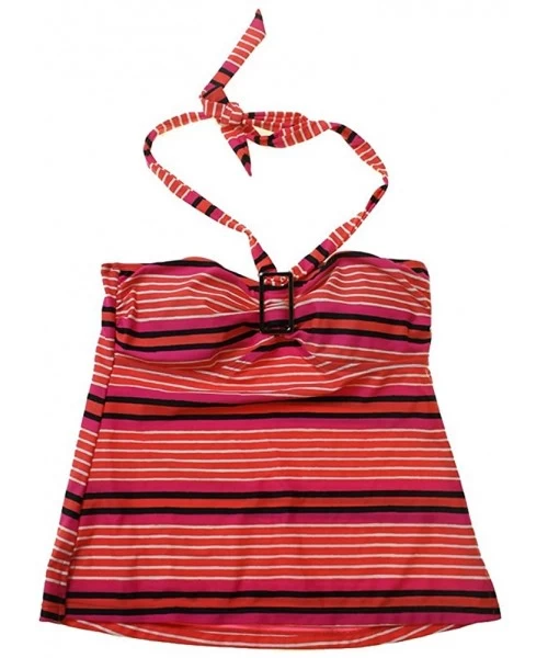 Tankinis Island Escape Women's Striped Halter Tankini Bandeau Top - Coral - CS12D2VNLD3