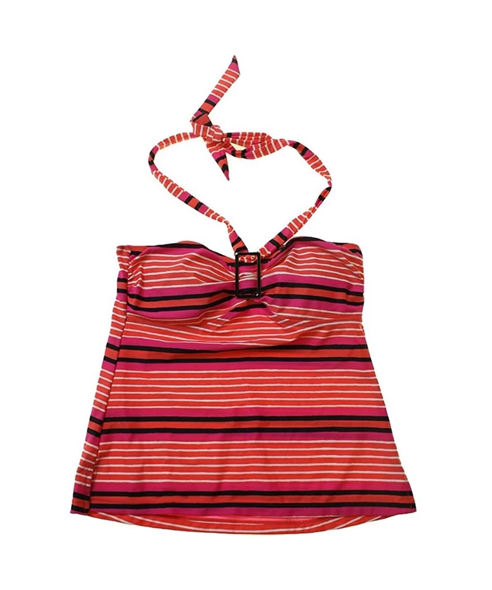 Tankinis Island Escape Women's Striped Halter Tankini Bandeau Top - Coral - CS12D2VNLD3