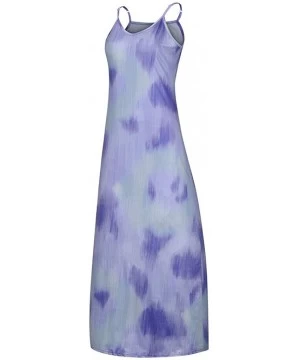 Cover-Ups 2020 Sleeveless Floral Boho Long Dress- V Neck Loose Tie Dye Floor Dresses for Summer Vocation - Purple - CB199AX0EUQ