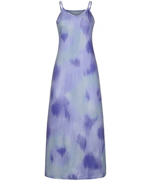 Cover-Ups 2020 Sleeveless Floral Boho Long Dress- V Neck Loose Tie Dye Floor Dresses for Summer Vocation - Purple - CB199AX0EUQ