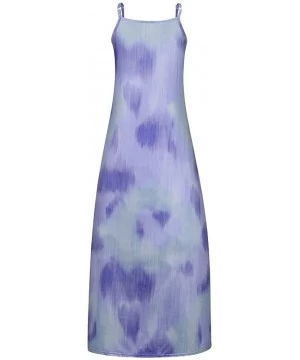 Cover-Ups 2020 Sleeveless Floral Boho Long Dress- V Neck Loose Tie Dye Floor Dresses for Summer Vocation - Purple - CB199AX0EUQ