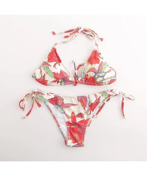 Sets Women's Halter Swimwear Printed Two Piece Bikini Sets - Off-white - CK18DACT0CC