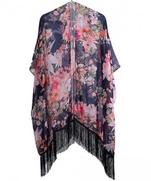 Cover-Ups Women's Chiffon Kimono Cardigan Coverup Tops - 11 Navy - CH12DKOZRGB