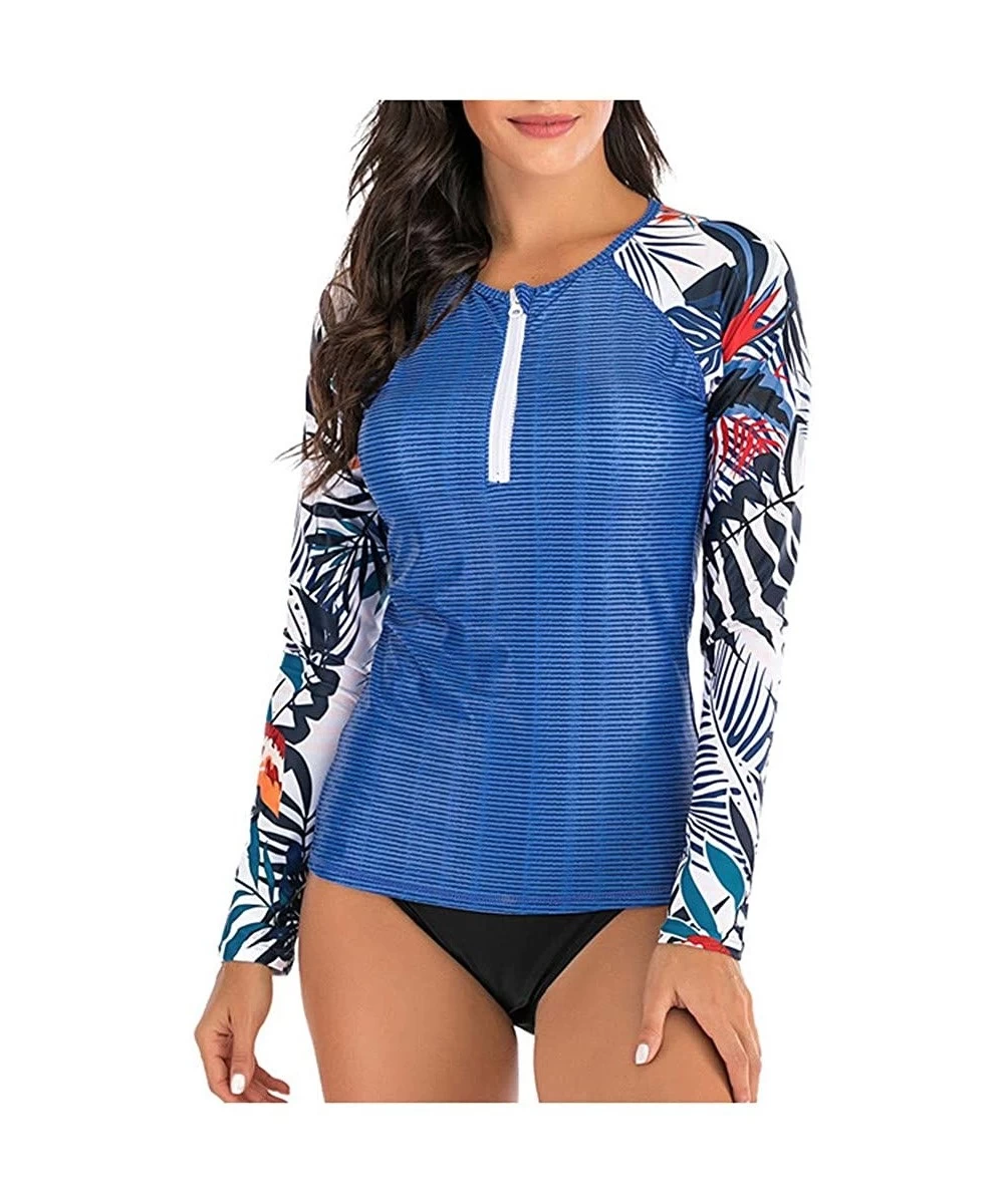 Racing Women's Long Sleeves Rash Guard Athletic Swimwear Two Piece Aztec Tankini Sets Swimsuit - 03 Tropical Blue - CT194L5ZDIY