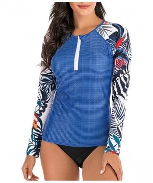 Racing Women's Long Sleeves Rash Guard Athletic Swimwear Two Piece Aztec Tankini Sets Swimsuit - 03 Tropical Blue - CT194L5ZDIY