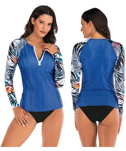 Racing Women's Long Sleeves Rash Guard Athletic Swimwear Two Piece Aztec Tankini Sets Swimsuit - 03 Tropical Blue - CT194L5ZDIY