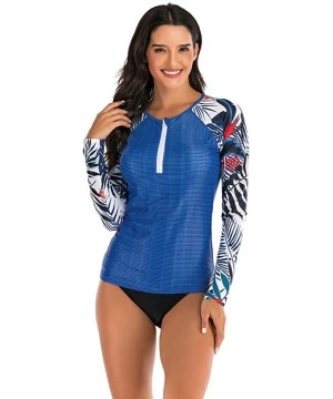 Racing Women's Long Sleeves Rash Guard Athletic Swimwear Two Piece Aztec Tankini Sets Swimsuit - 03 Tropical Blue - CT194L5ZDIY