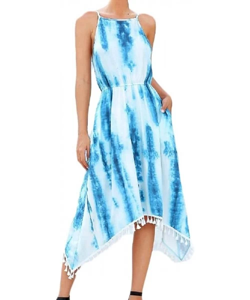 Cover-Ups Women's Summer Dresses Beach Tie-dye Printing Dress Casual Sling Irregular Beach Dresse - 1 - C9190C8RY6Z