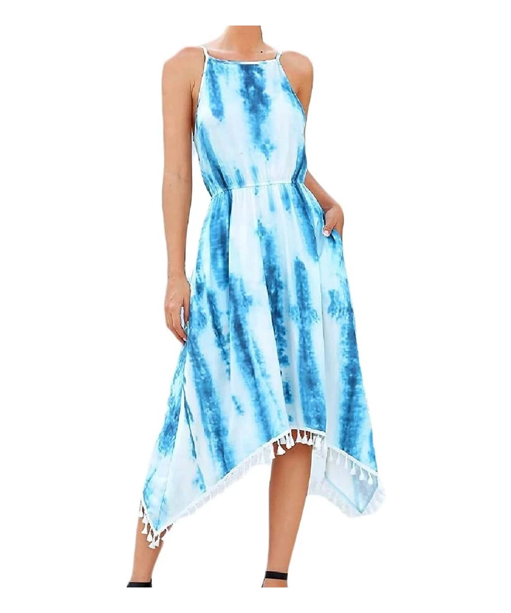 Cover-Ups Women's Summer Dresses Beach Tie-dye Printing Dress Casual Sling Irregular Beach Dresse - 1 - C9190C8RY6Z