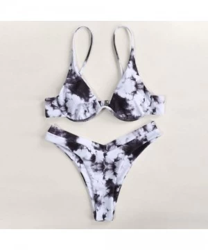 Sets Women's Bathing Suit Push up Triangle Bra Top High Cut Swimsuit Summer Beach Tie Dye Print Swimwear Bikini Set - CG19CGN...