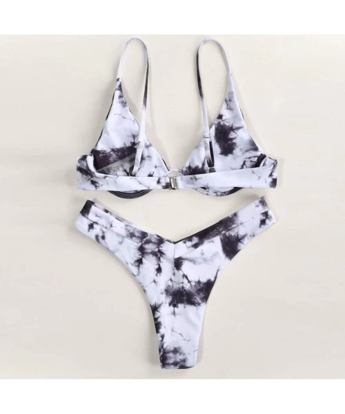 Sets Women's Bathing Suit Push up Triangle Bra Top High Cut Swimsuit Summer Beach Tie Dye Print Swimwear Bikini Set - CG19CGN...