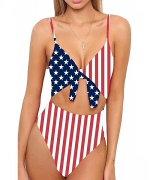 One-Pieces Women's Spaghetti Strap Tie Knot Front Cut Out High Waist One Piece Swimsuits - Flag - CX194GA9UWN