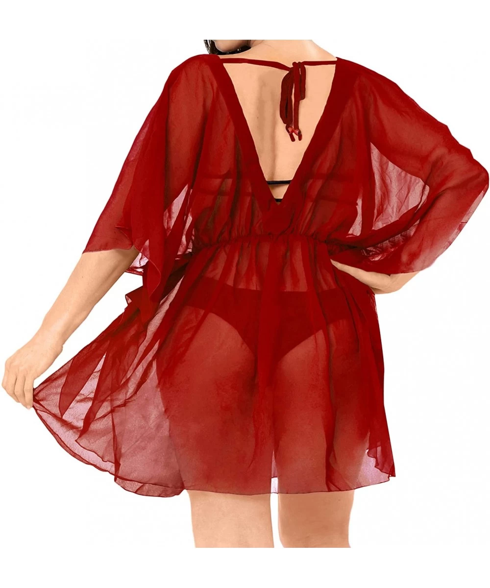 Cover-Ups Cover Ups for Swimwear Women Chiffon Blouse Sheer Swim Bathing Suit B - Red_i759 - C0184TXX08H