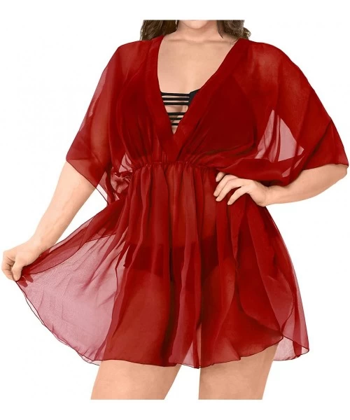 Cover-Ups Cover Ups for Swimwear Women Chiffon Blouse Sheer Swim Bathing Suit B - Red_i759 - C0184TXX08H