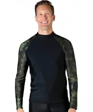 Rash Guards Men's Swim Performance Rash Guard- UPF 50+ Sun Protection - Black / Green Digi Camo - C418RC9XWDM