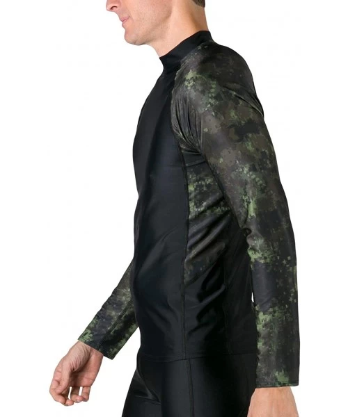 Rash Guards Men's Swim Performance Rash Guard- UPF 50+ Sun Protection - Black / Green Digi Camo - C418RC9XWDM