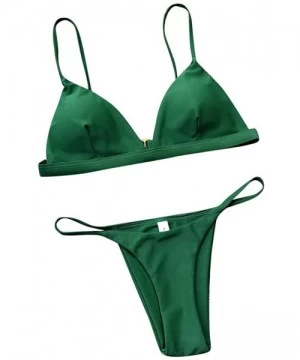 Sets Fashion Women Solid Color Split Swimsuit Push-Up Padded Sling Swimwear Beach Bikini Set Beachwear - Green - CI197EL7CXE