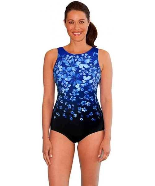 One-Pieces Chlorine Resistant Blue Flower Rain High Neck One Piece Swimsuit Size 6 - CV18A3AU887