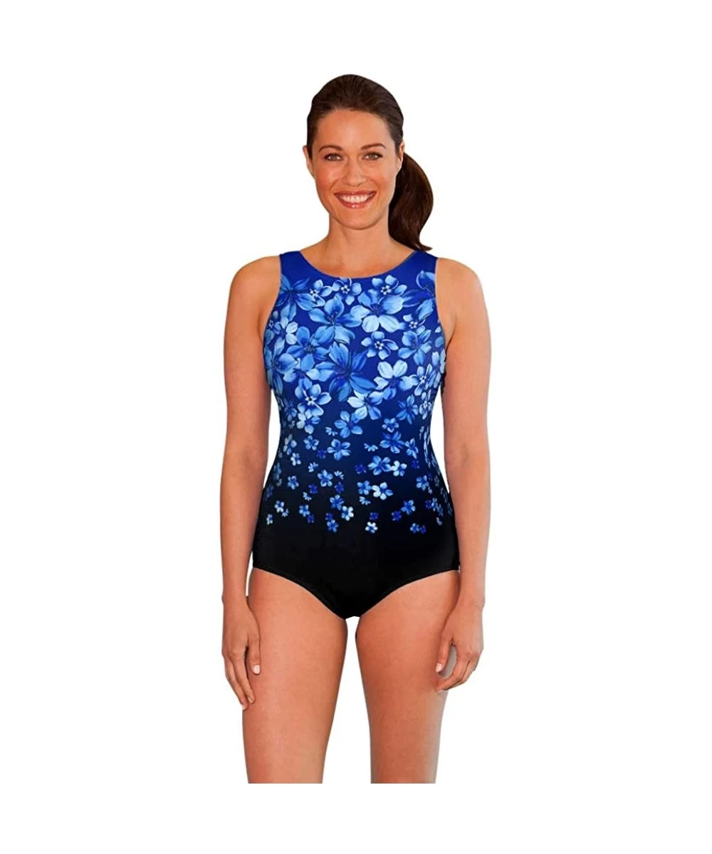 One-Pieces Chlorine Resistant Blue Flower Rain High Neck One Piece Swimsuit Size 6 - CV18A3AU887