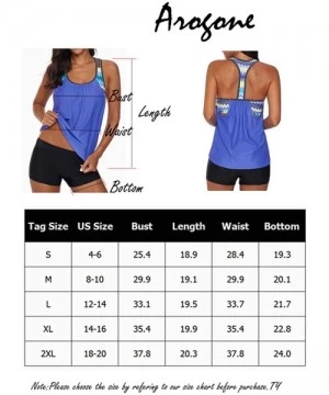 Tankinis Womens Blouson Strappy T-Back Push Up Tankini Top Swimsuits with Shorts - Blue - CA195N3UKWG