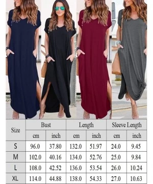 Cover-Ups Summer Maxi Dresses for Women-V Neck Short Sleeve Long Dresses & Plain Loose Casual Beach Dress with Pocket - Dark ...