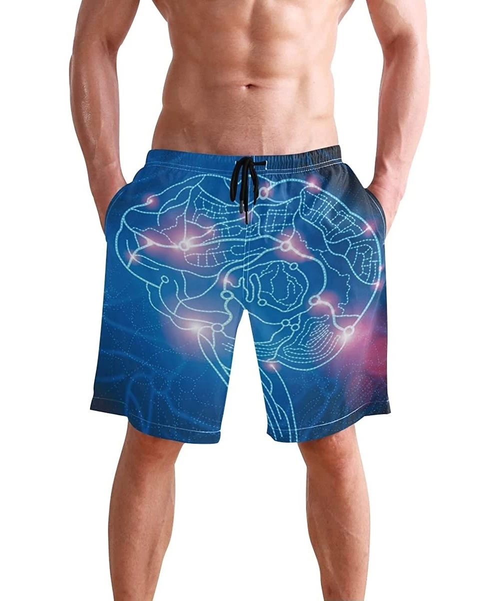 Trunks Water Digital Watercolor Men's Swim Trunks Beach Shorts with Pockets - Most Science Brain - C818Q64ZEAG