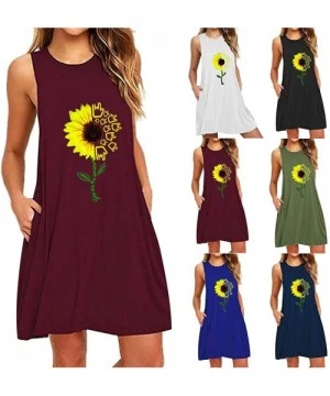 Cover-Ups Dresses for Women Casual Summer Sleeveless Pockets Casual Swing T-Shirt Dress Flower Tank Dress Beach Cover up - Y-...