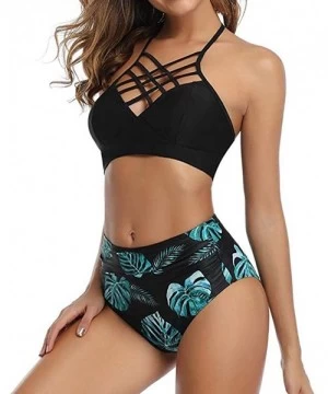 Sets Swimsuit Women Two Pieces Bikini Set Bathing Suit Tops Stagger High Waisted Bottom Beach Suit - Black - CK195A3KL2O