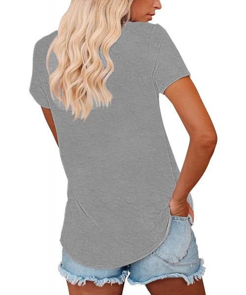 Sets Womens Tie Dye Tunic Summer Short Sleeve Tops Casual Blouses V Neck Basic Tee Shirts - S-light Gray - CH19CS4YXE7