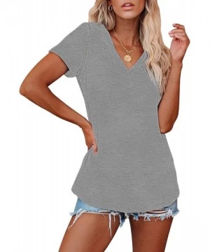 Sets Womens Tie Dye Tunic Summer Short Sleeve Tops Casual Blouses V Neck Basic Tee Shirts - S-light Gray - CH19CS4YXE7