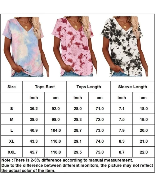 Sets Womens Tie Dye Tunic Summer Short Sleeve Tops Casual Blouses V Neck Basic Tee Shirts - S-light Gray - CH19CS4YXE7