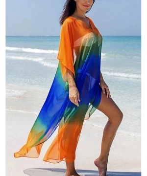 Cover-Ups Women's Swimwear Turkish Kaftans Swimsuit Cover up Caftan Beach Long Dress - Colorful 1 - C518S6OSZE5