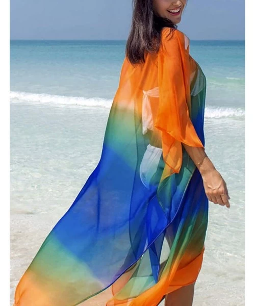 Cover-Ups Women's Swimwear Turkish Kaftans Swimsuit Cover up Caftan Beach Long Dress - Colorful 1 - C518S6OSZE5