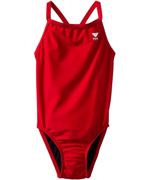 Racing Sport Girls' Solid Diamondback Swim Suit - Red - CU1117OXCNR