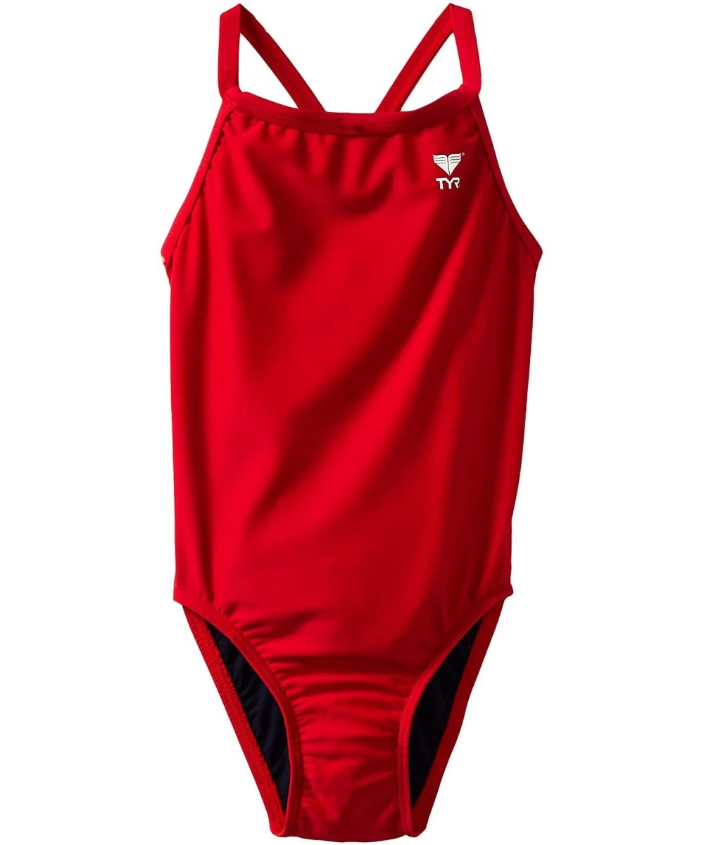 Racing Sport Girls' Solid Diamondback Swim Suit - Red - CU1117OXCNR