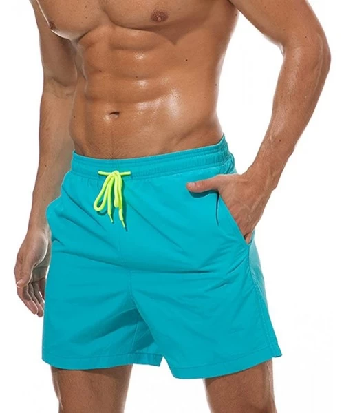 Trunks Mens Quick Dry Beach Short Swim Trunks with Mesh Lining - Light Blue - CK18DRN3938