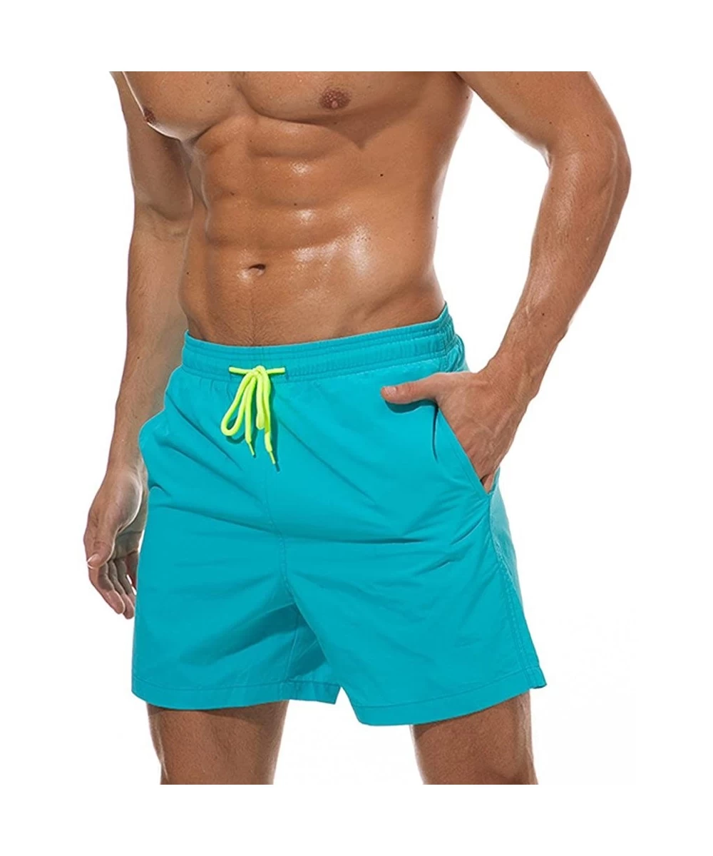 Trunks Mens Quick Dry Beach Short Swim Trunks with Mesh Lining - Light Blue - CK18DRN3938