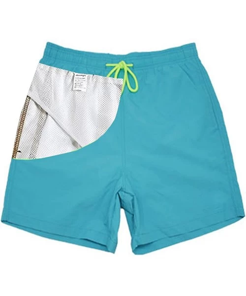 Trunks Mens Quick Dry Beach Short Swim Trunks with Mesh Lining - Light Blue - CK18DRN3938