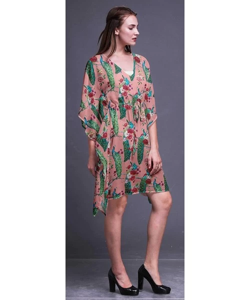 Cover-Ups Short Caftan Midi Dress Beach Swimwear Cover up Womens Kaftan - Peach - C118TTSXOGE