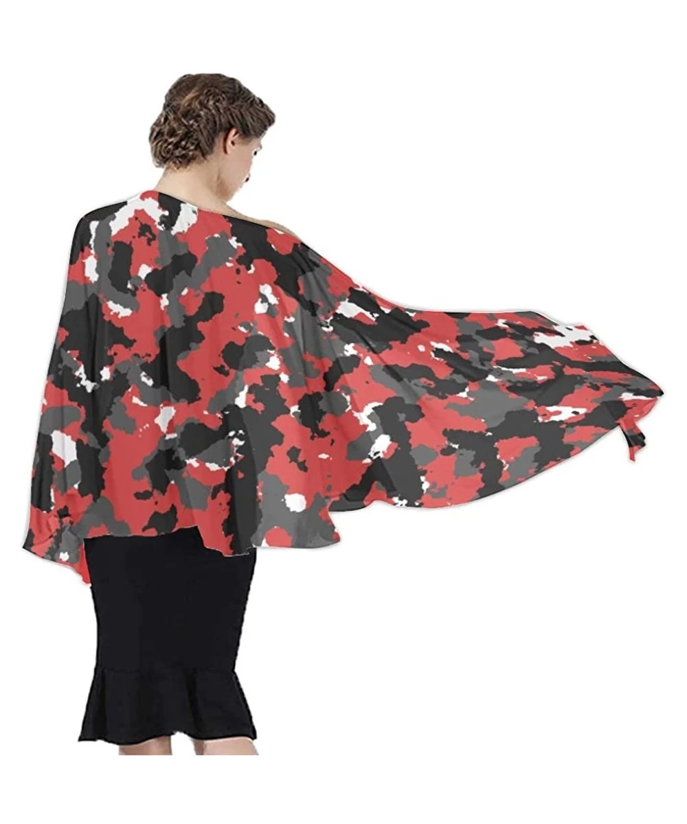 Cover-Ups Women Girls Fashion Chiffon Beach Bikini Cover Up Sunscreen Wrap Scarves - Bloodshot Red Black Camouflage Camo - CM...