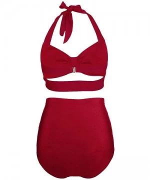 Sets High Waisted Bikini Swimsuits for Women Tummy Control Halter Two Piece Bathing Suits - Red Crimson - CF195ZUTN7Y