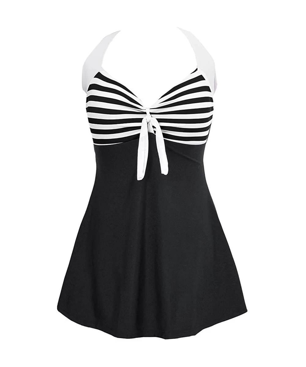 One-Pieces Womens Plus Size One Piece Swimsuit Halter Push Up Swimdress Cover up Bathing Suit Sailor Swimwear - Blackwhite - ...