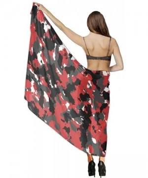 Cover-Ups Women Girls Fashion Chiffon Beach Bikini Cover Up Sunscreen Wrap Scarves - Bloodshot Red Black Camouflage Camo - CM...